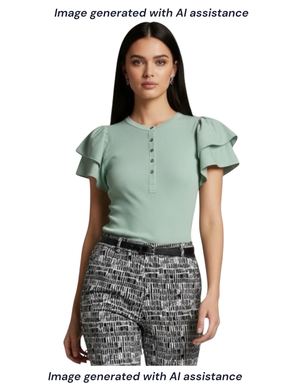 Lauren Ralph Lauren 2X stretch cotton flutter sleeve Henley blouse